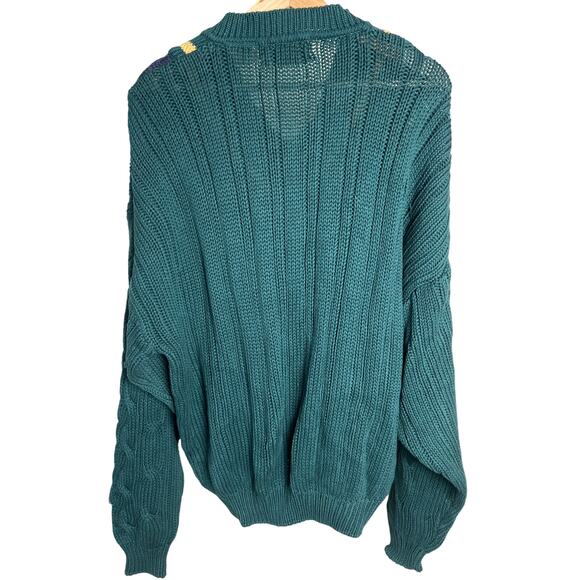 New River Co Authentic Heavy Knit Size Large V-Neck Green 100% Cotton - Picture 2 of 7